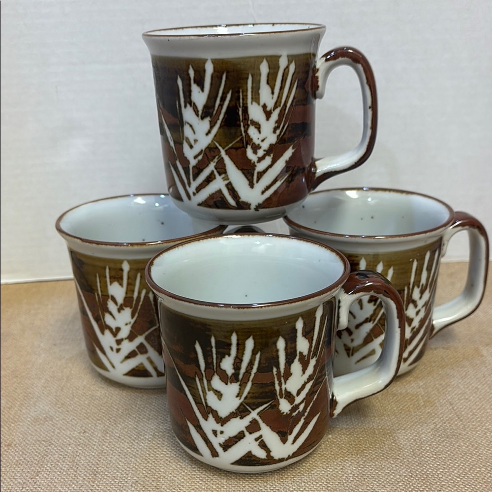 Set of 4 Vintage Ranmaru Stoneware Mugs